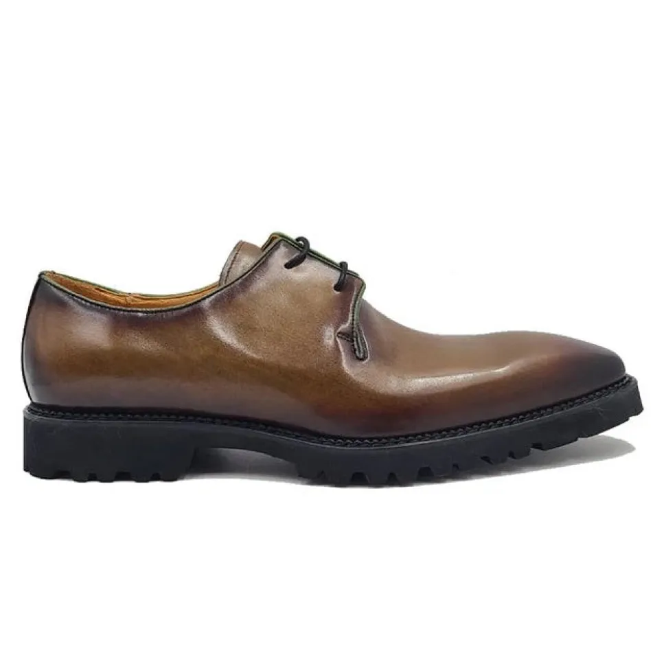 Carrucci Mens Olive Green Lace-up Oxford Leather Dress Shoes With Lug Sole
