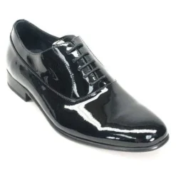 Carrucci Mens Solid Black Patent Leather Oxford Tuxedo Dress Shoes