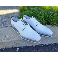 Carrucci Mens White Blucher Lace-Up Leather Oxford Shoes