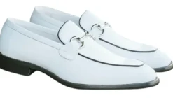 Carrucci Men's White Burnished Calfskin Horsebit Loafer Dress Shoes
