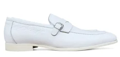 Carrucci Men's White Leather Buckle Penny Strap Loafers