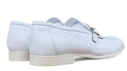 Carrucci Men's White Leather Buckle Penny Strap Loafers