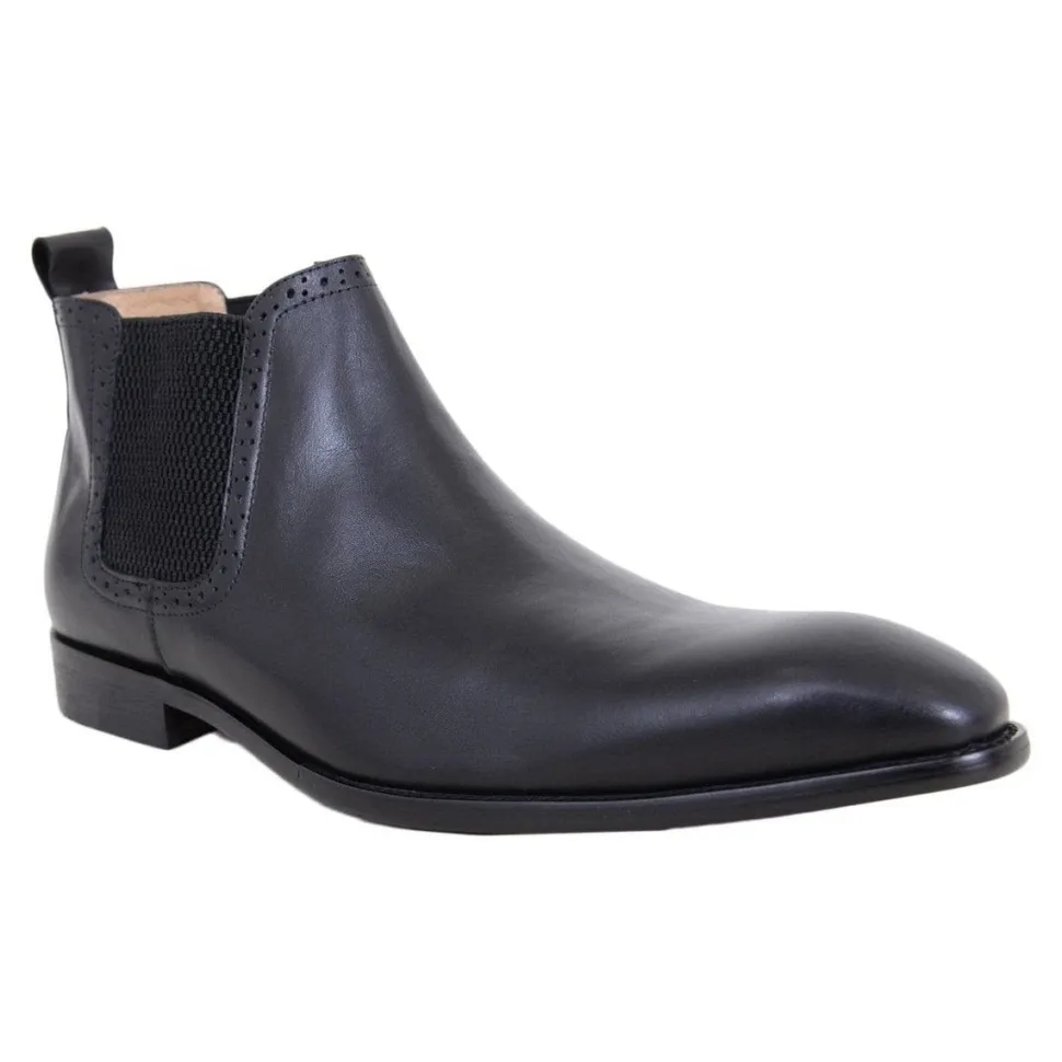 Carrucci Solid Black Slip On Leather Ankle Chelsea Dress Boots