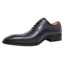 Carrucci Solid Navy Blue Whole Cut Oxford Leather Dress Shoes