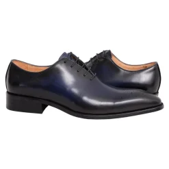 Carrucci Solid Navy Blue Whole Cut Oxford Leather Dress Shoes