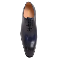 Carrucci Solid Navy Blue Whole Cut Oxford Leather Dress Shoes