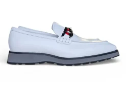 Carrucci White Full Grain Leather Horsebit Hybrid Sole Loafers