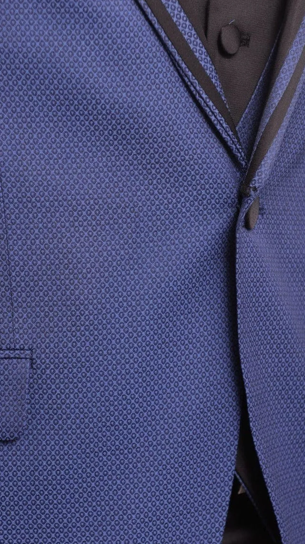 Cemden Extra Slim Fit Blue Diamond Motif One Button Tuxedo With Matching Vest