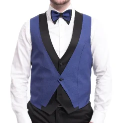 Cemden Extra Slim Fit Blue Diamond Motif One Button Tuxedo With Matching Vest