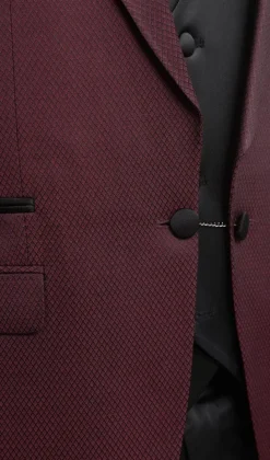 Cemden Extra Slim Fit Burgundy With Black Diamond Check Three Piece Tuxedo