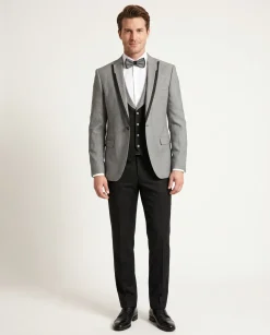 Cemden Extra Slim Fit Gray With Black Diamond Check Three Piece Tuxedo