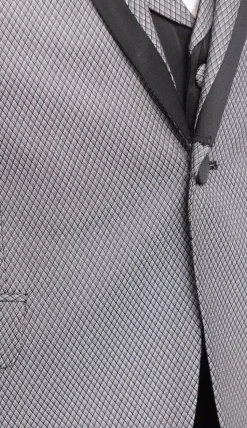Cemden Extra Slim Fit Gray With Black Diamond Check Three Piece Tuxedo
