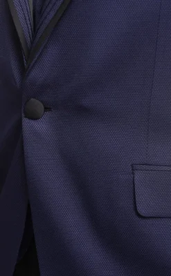Cemden Extra Slim Fit Navy Blue Textured One Button Tuxedo With Matching Vest