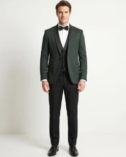 Cemden Extra Slim Fit Textured Hunter Green One Button Tuxedo With Matching Vest