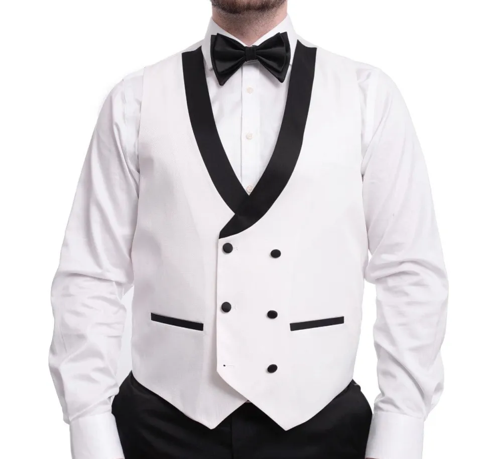 Cemden Extra Slim Fit White Textured One Button Tuxedo With Matching Vest