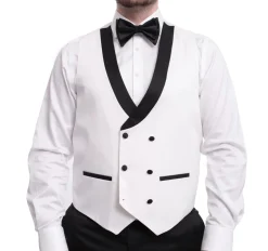 Cemden Extra Slim Fit White Textured One Button Tuxedo With Matching Vest