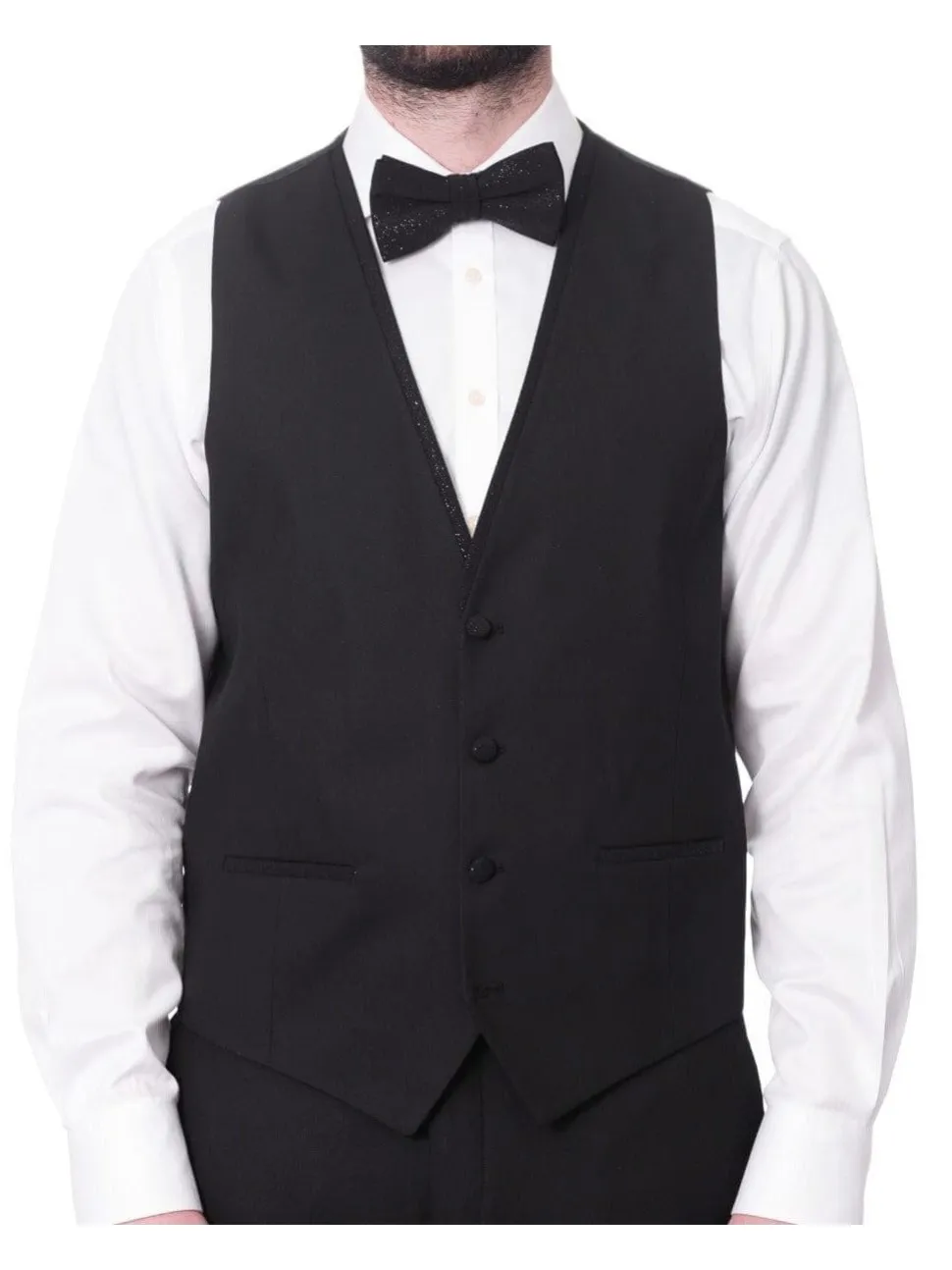 Cemden Mens Slim Fit Solid Black 1-button 3-piece Tuxedo Suit With Shimmer Lapel