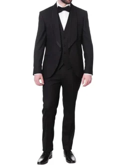 Cemden Mens Slim Fit Solid Black 1-button 3-piece Tuxedo Suit With Shimmer Lapel