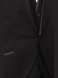 Cemden Mens Slim Fit Solid Black 1 Button 3 Piece Tuxedo Suit With Shawl Lapels