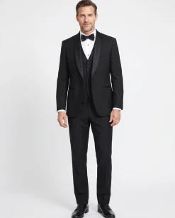 Cemden Mens Slim Fit Solid Black 1 Button 3 Piece Tuxedo Suit With Shawl Lapels