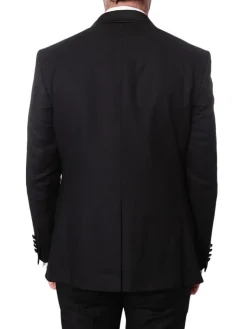 Cemden Mens Slim Fit Solid Black 1 Button 3 Piece Tuxedo Suit With Shawl Lapels