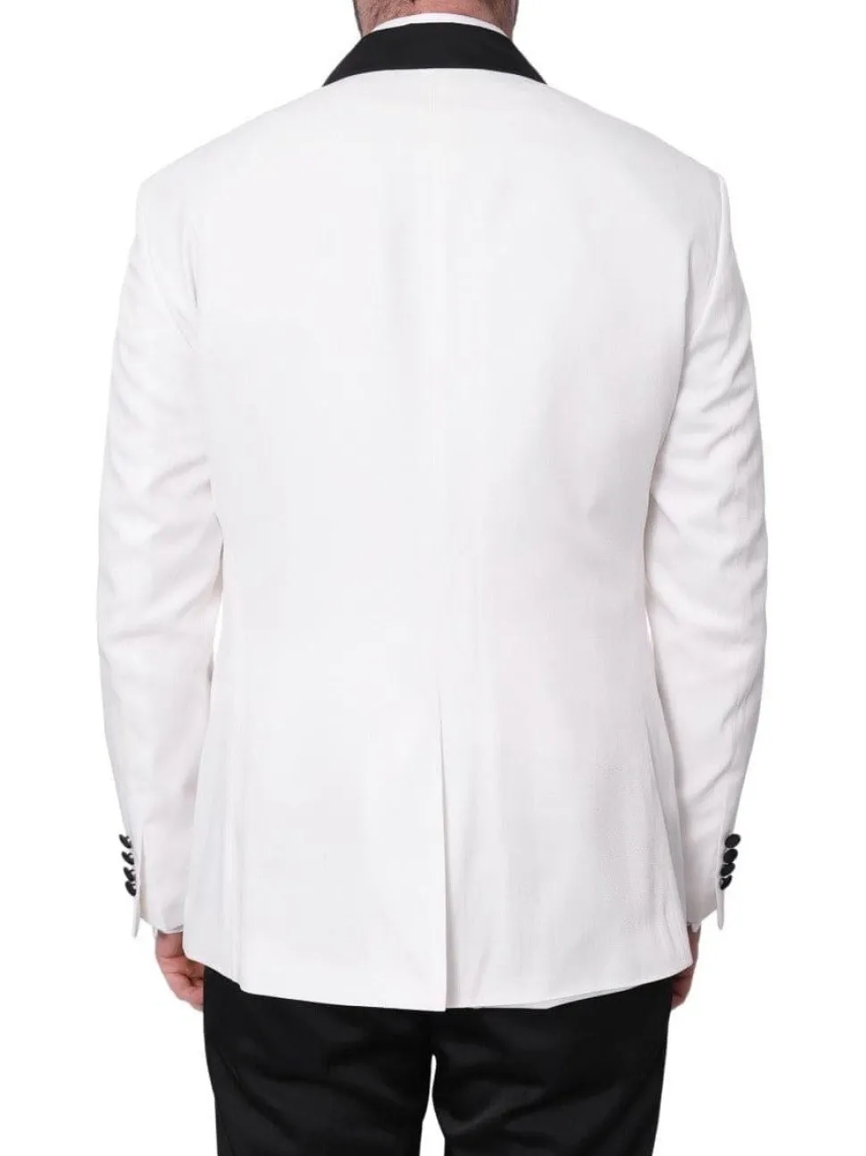 Cemden Mens Slim Fit Solid White 1-button 3 Piece Tuxedo Suit With Shawl Lapels