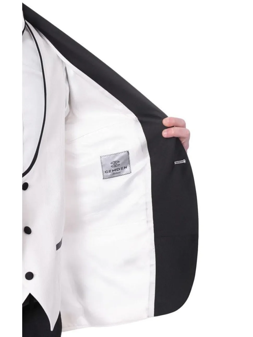 Cemden Mens Slim Fit Solid White 1-button 3 Piece Tuxedo Suit With Shawl Lapels