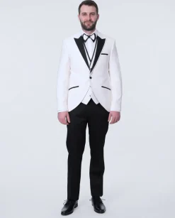 Cemden Mens Slim Fit Solid White 1-button 3 Piece Tuxedo Suit With Peak Lapels