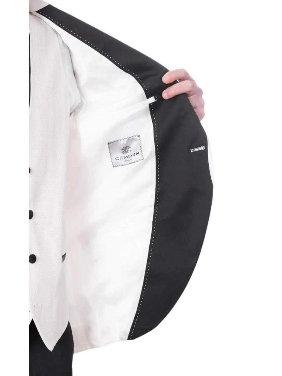 Cemden Mens Slim Fit Solid White 1-button 3 Piece Tuxedo Suit With Peak Lapels
