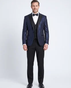 Cemden Mens Solid Blue Shimmer 3 Piece One Button Tuxedo Suit