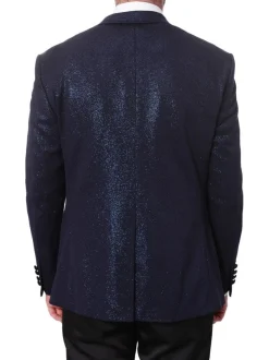 Cemden Mens Solid Blue Shimmer 3 Piece One Button Tuxedo Suit