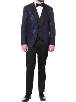 Cemden Mens Solid Blue Shimmer 3 Piece One Button Tuxedo Suit