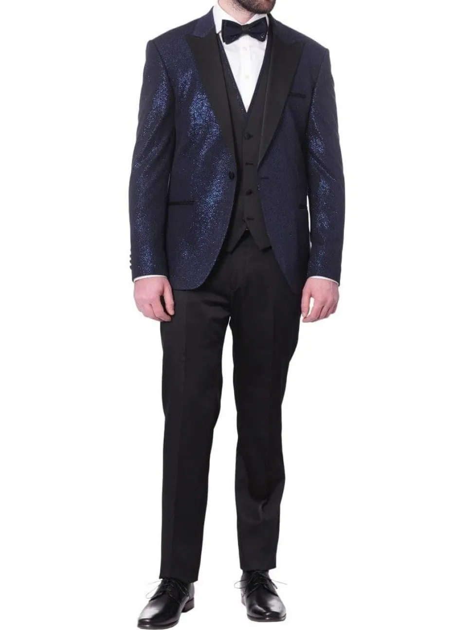 Cemden Mens Solid Blue Shimmer 3 Piece One Button Tuxedo Suit