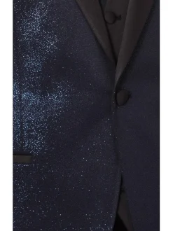 Cemden Mens Solid Blue Shimmer 3 Piece One Button Tuxedo Suit
