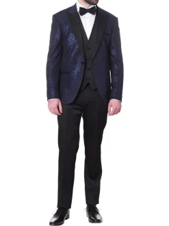 Cemden Mens Solid Blue Shimmer 2 Piece One Button Tuxedo Suit