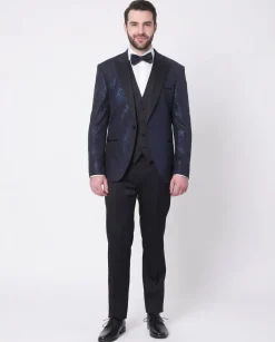 Cemden Mens Solid Blue Shimmer 2 Piece One Button Tuxedo Suit