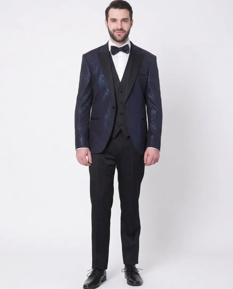 Cemden Mens Solid Blue Shimmer 2 Piece One Button Tuxedo Suit