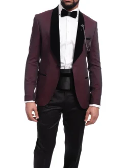 Cemden Slim Fit Geometric Diamond Sheen Satin Tuxedo Suit With Shawl Lapels