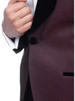 Cemden Slim Fit Geometric Diamond Sheen Satin Tuxedo Suit With Shawl Lapels