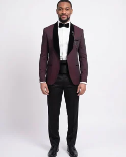 Cemden Slim Fit Geometric Diamond Sheen Satin Tuxedo Suit With Shawl Lapels