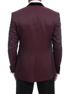 Cemden Slim Fit Geometric Diamond Sheen Satin Tuxedo Suit With Shawl Lapels