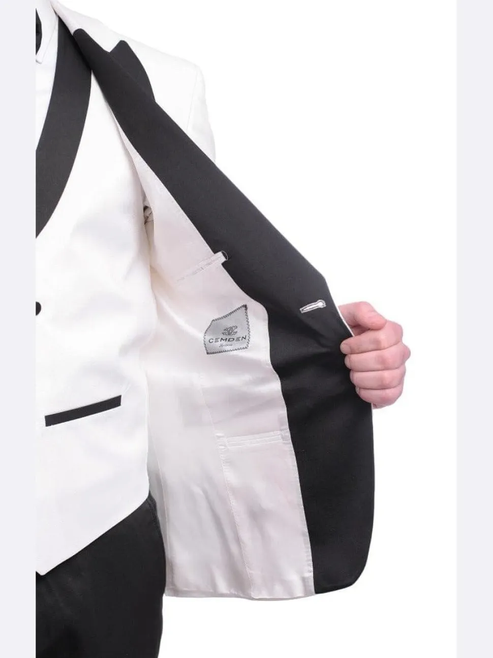 Cemden Slim Fit Textured White One Button Three Piece Tuxedo Suit