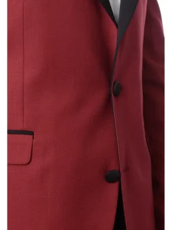 Cengizhan Baybars Men's Solid Red Slim Fit Tuxedo Suit With Black Shawl Lapels