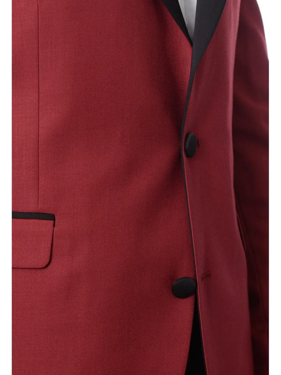Cengizhan Baybars Men's Solid Red Slim Fit Tuxedo Suit With Black Shawl Lapels