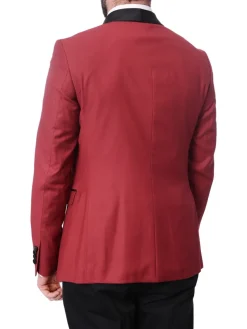 Cengizhan Baybars Men's Solid Red Slim Fit Tuxedo Suit With Black Shawl Lapels
