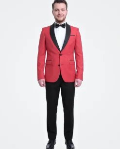 Cengizhan Baybars Slim Fit Solid Red Two Button Tuxedo Suit