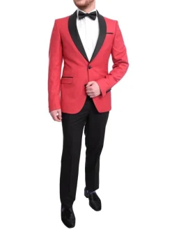 Cengizhan Baybars Slim Fit Solid Red Two Button Tuxedo Suit