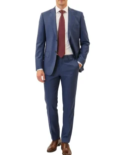 Centrion Mens Blue Check Classic Fit Notch Lapels 2 Button Wool Suit