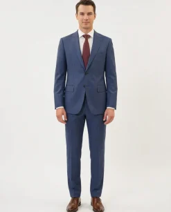 Centrion Mens Blue Check Classic Fit Notch Lapels 2 Button Wool Suit