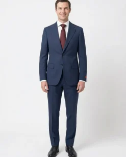 Centrion Men's Blue Check Slim Fit Notch Lapels 2 Button Stretch Wool Suit